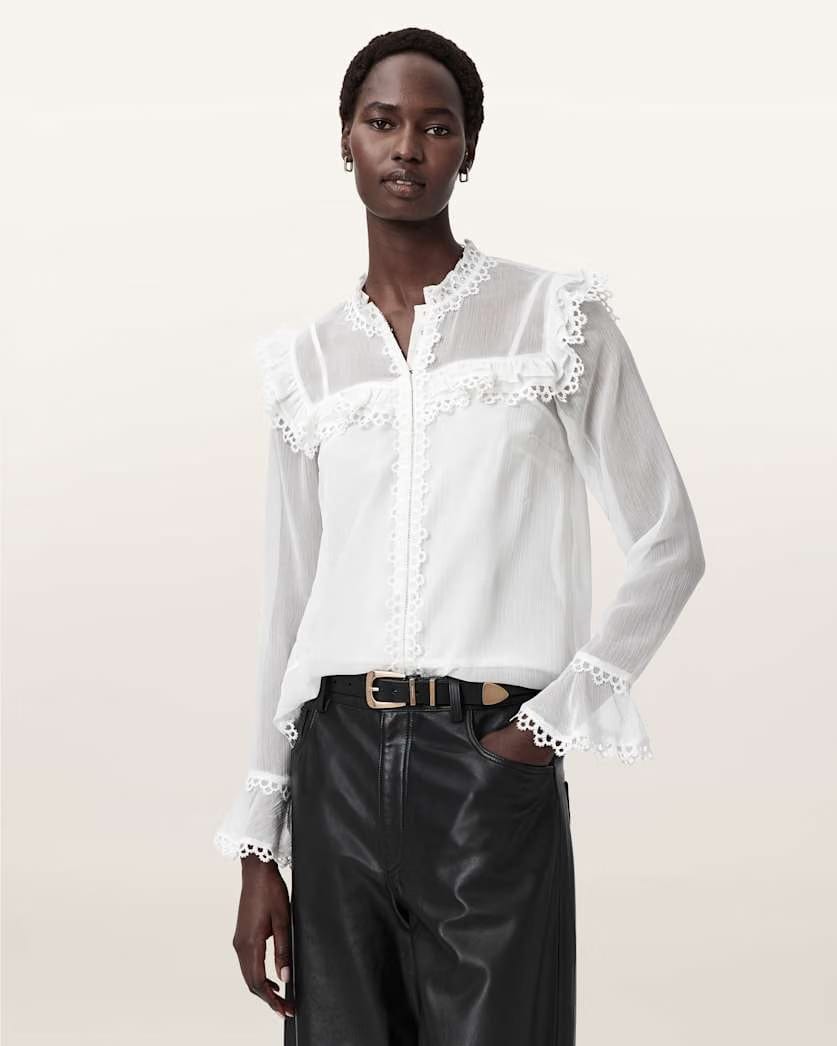 AllSaints Ciara Sheer Lace Shirt Women's Vintage White Women's