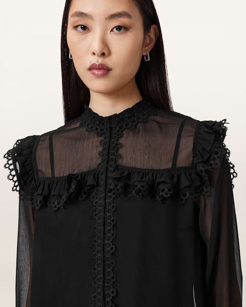 AllSaints Ciara Sheer Lace Shirt Women's Vintage White Women's