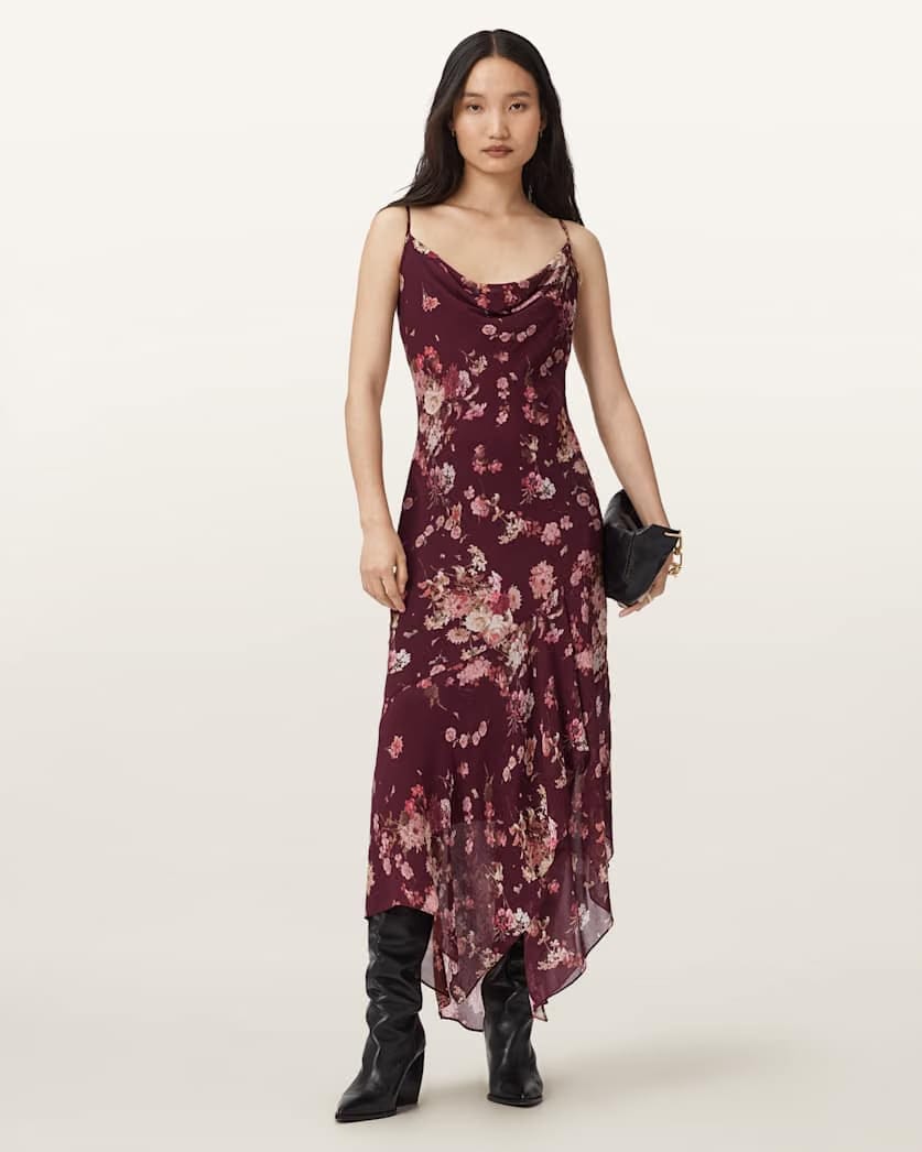 AllSaints Charlotte Floral Maxi Dress Women's Armada Wine Red Women's