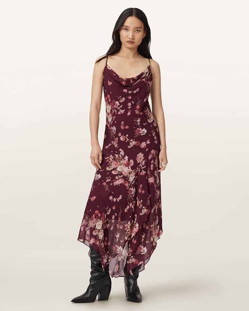 AllSaints Charlotte Floral Maxi Dress Women's Armada Wine Red Women's