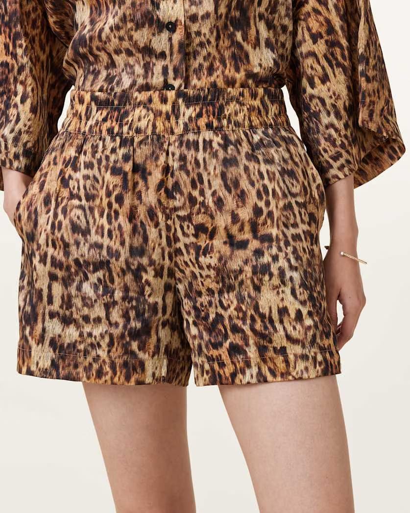 AllSaints Charli Leopard Print Shorts Women's Evia Golden Brown Women's