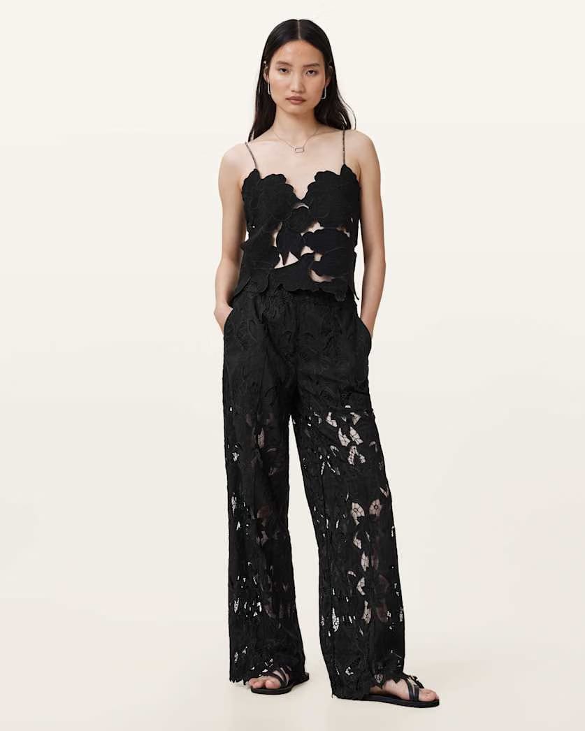 AllSaints Charli Embroidered Straight Fit Pants Women's Black Women's