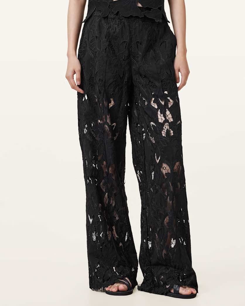 AllSaints Charli Embroidered Straight Fit Pants Women's Black Women's
