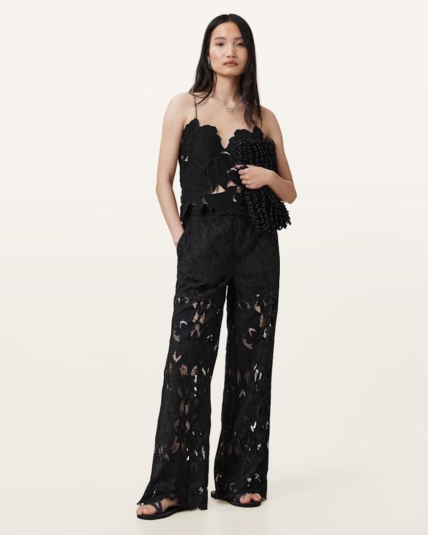 AllSaints Charli Embroidered Straight Fit Pants Women's Black Women's
