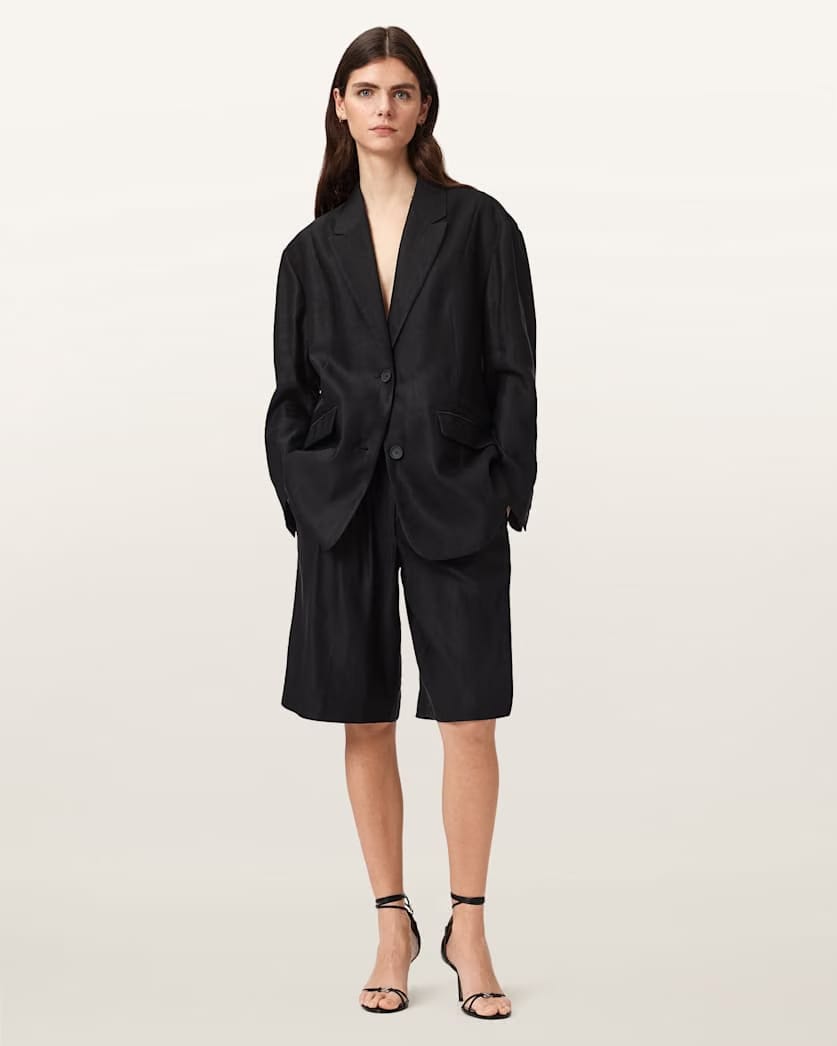 AllSaints Charley Relaxed Fit Pleated Shorts Women's Black Women's
