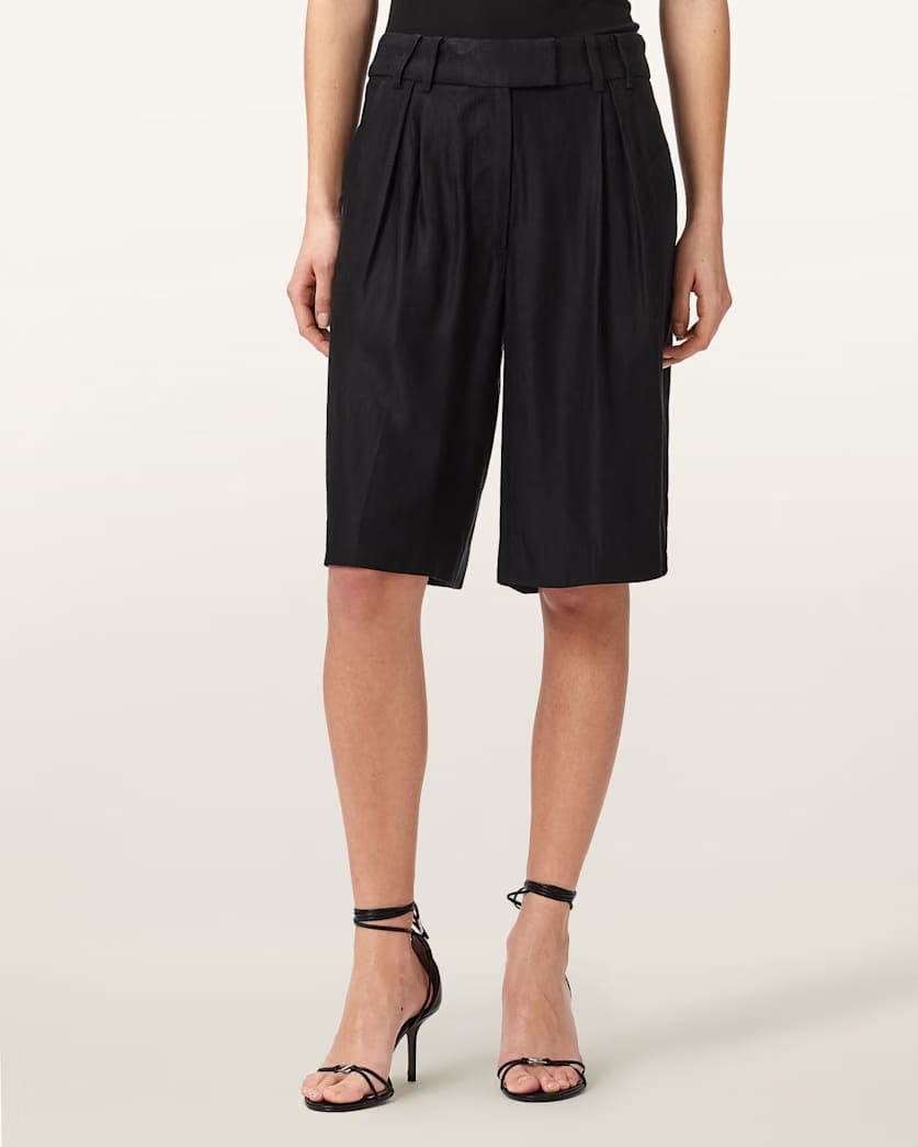 AllSaints Charley Relaxed Fit Pleated Shorts Women's Black Women's