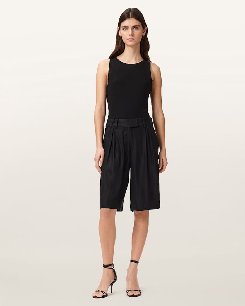 AllSaints Charley Relaxed Fit Pleated Shorts Women's Black Women's