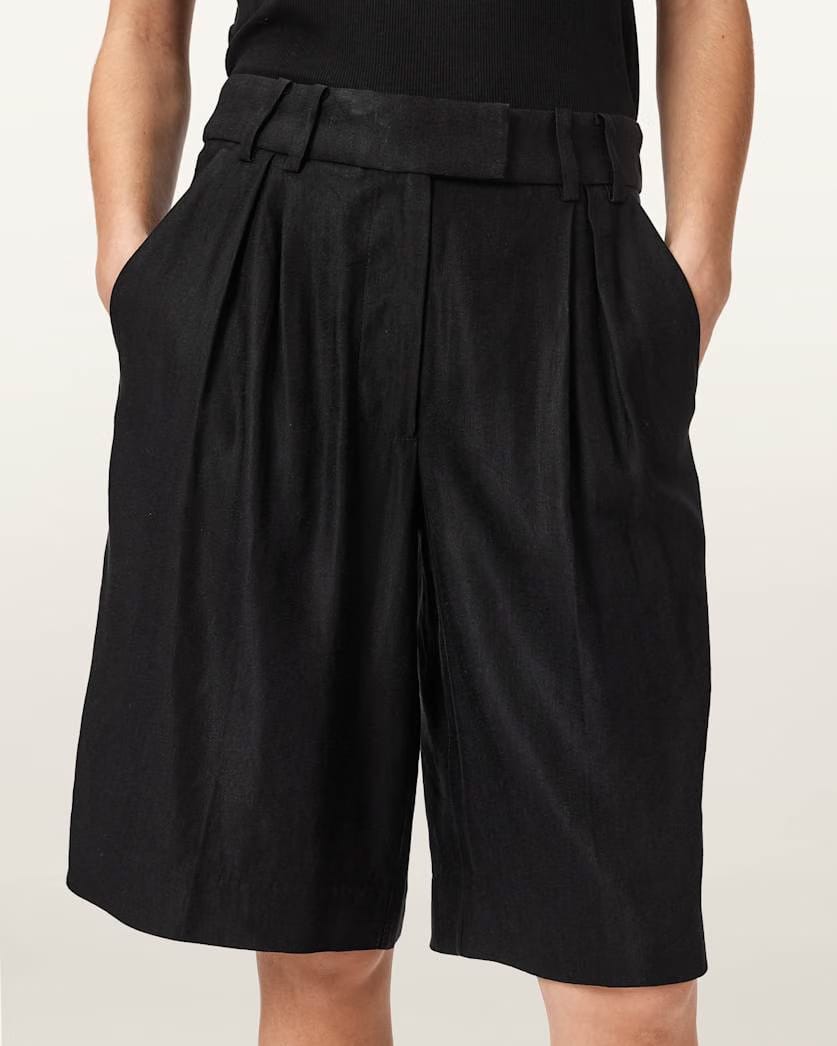 AllSaints Charley Relaxed Fit Pleated Shorts Women's Black Women's