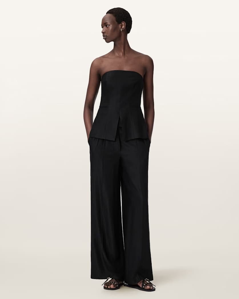 AllSaints Charley Relaxed Fit Linen Blend Pants Women's Black Women's