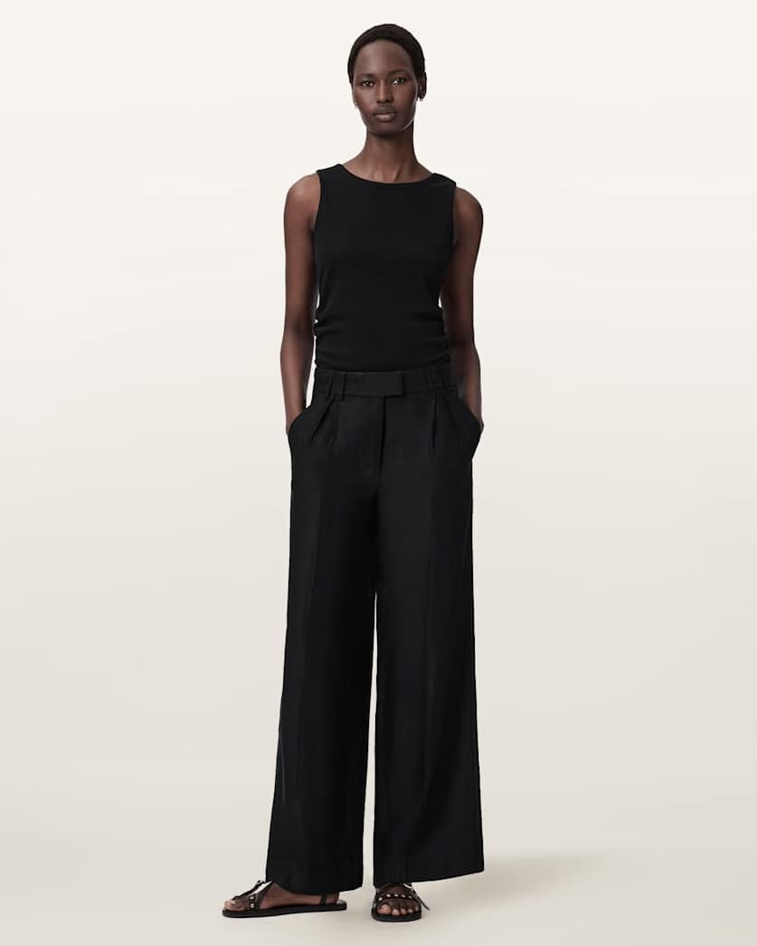 AllSaints Charley Relaxed Fit Linen Blend Pants Women's Black Women's