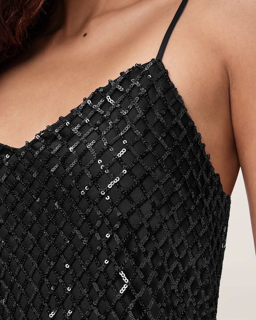 AllSaints Chantelle Sequin Midi Slip Dress Women's Black Women's