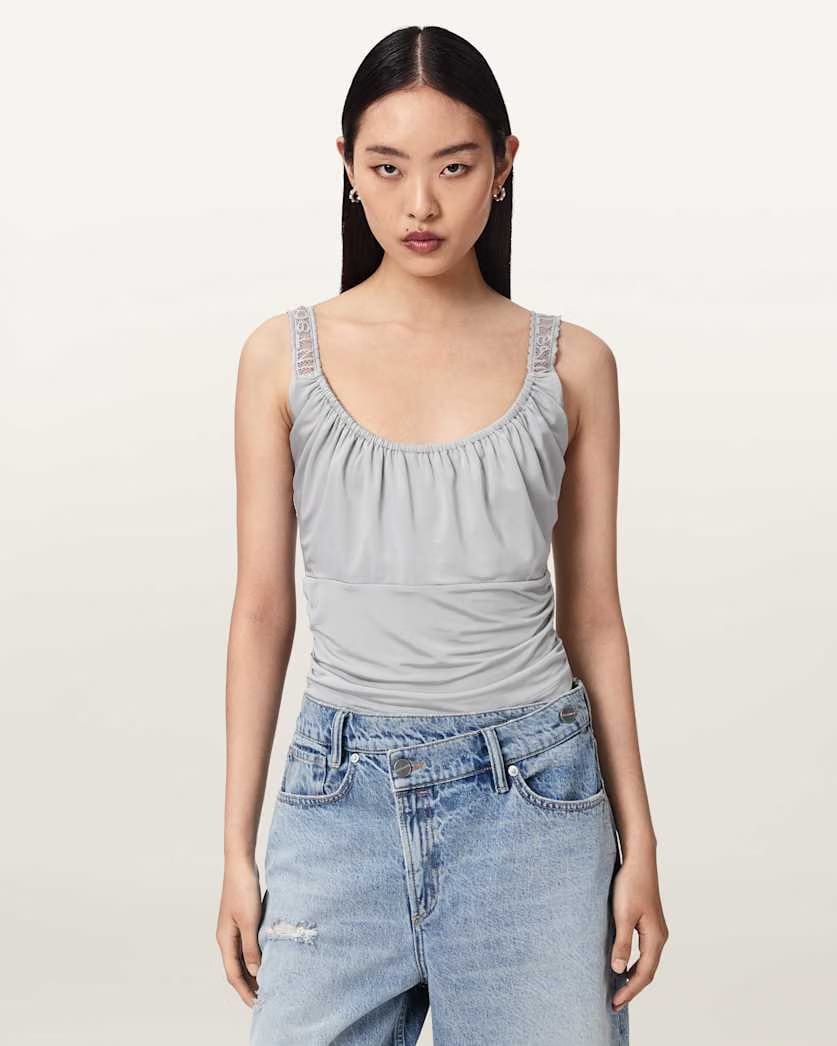 AllSaints Celena Slim Fit Scoop Neck Top Women's Quarry Blue Women's