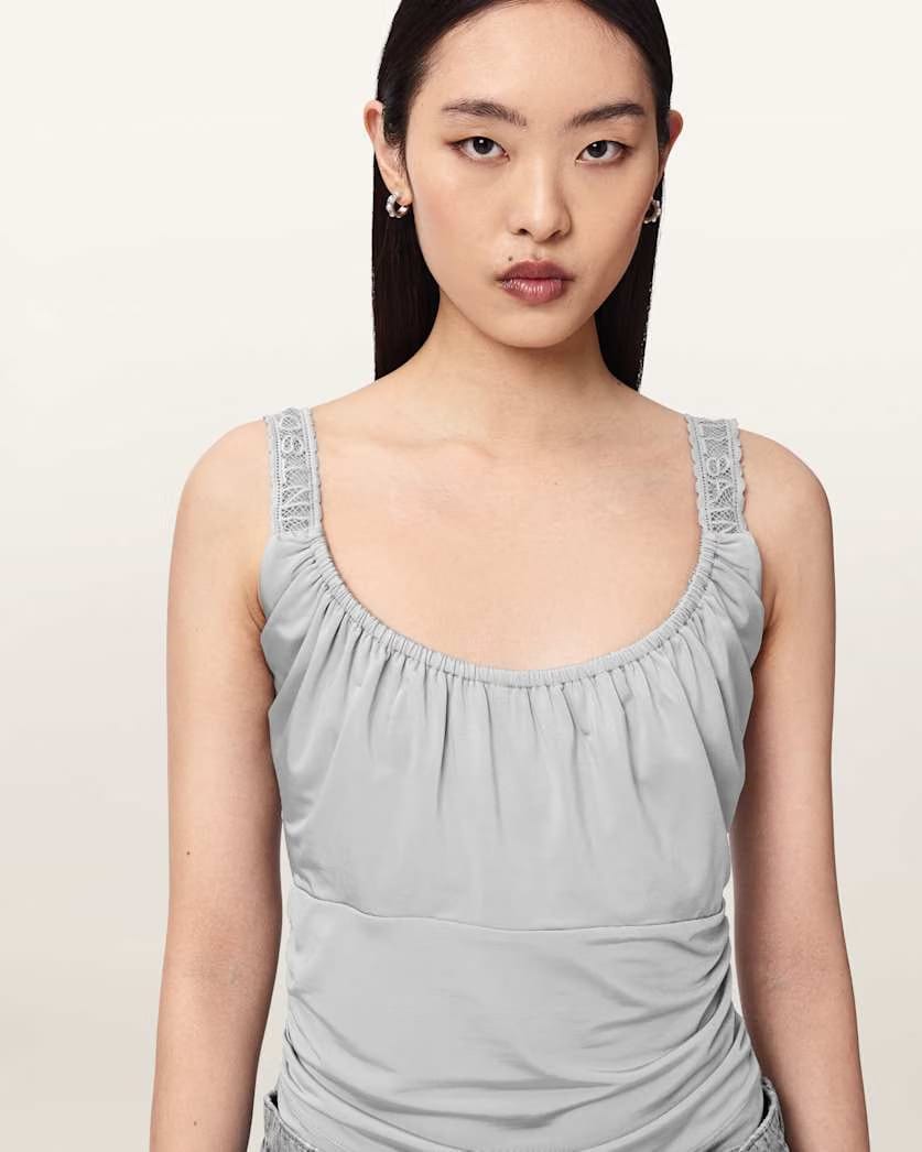 AllSaints Celena Slim Fit Scoop Neck Top Women's Quarry Blue Women's