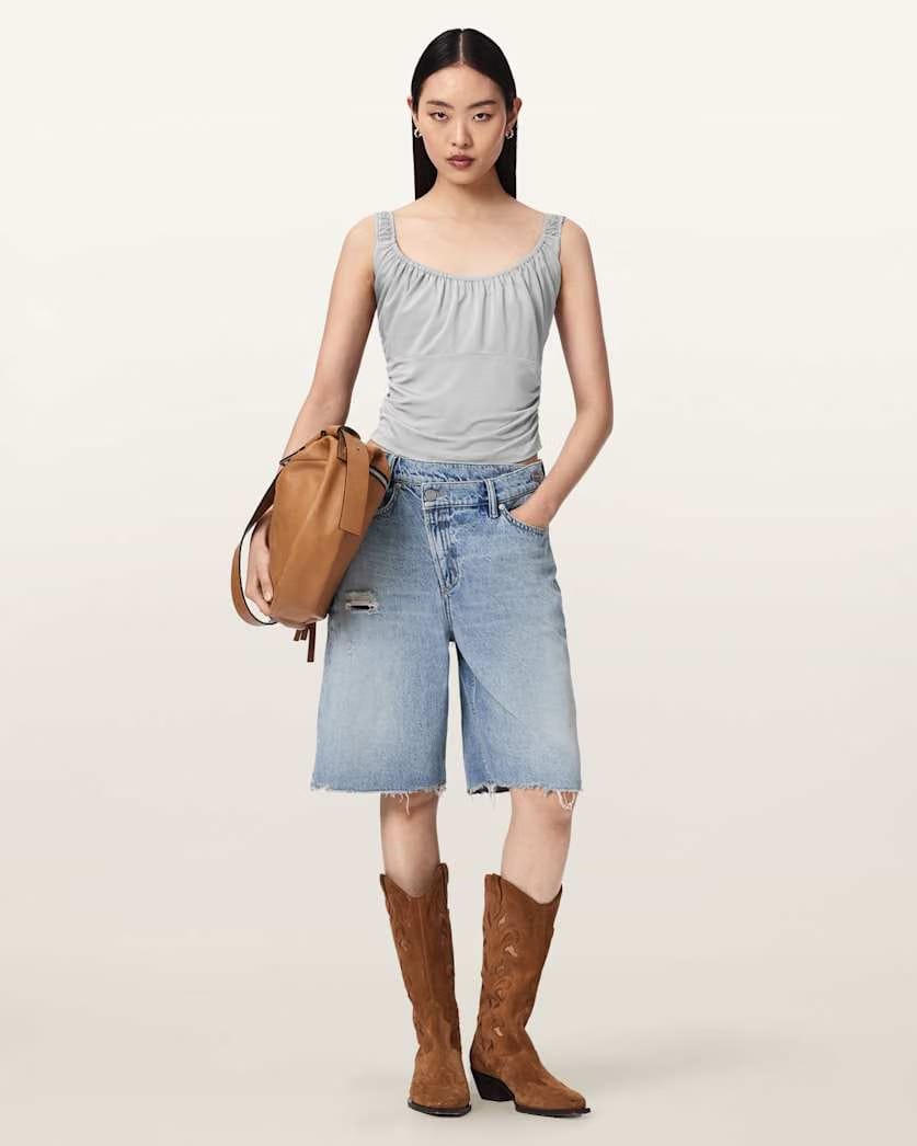 AllSaints Celena Slim Fit Scoop Neck Top Women's Quarry Blue Women's