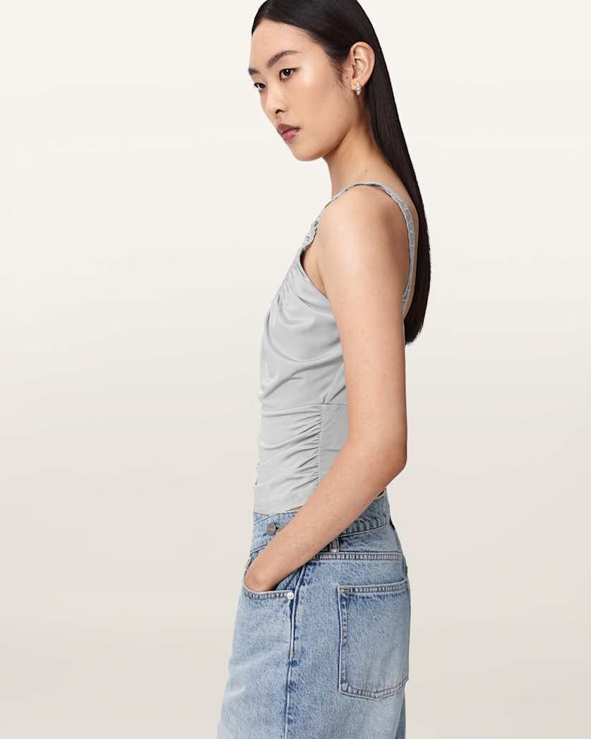 AllSaints Celena Slim Fit Scoop Neck Top Women's Quarry Blue Women's