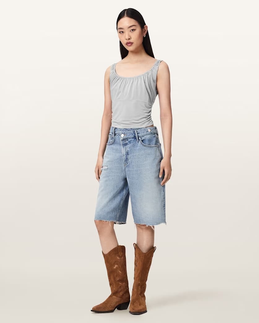 AllSaints Celena Slim Fit Scoop Neck Top Women's Quarry Blue Women's