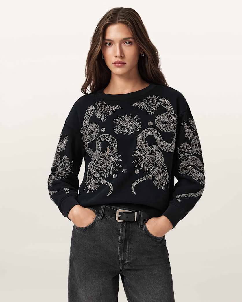 AllSaints Cecile Embellished Pippa Sweatshirt Women's Black Women's