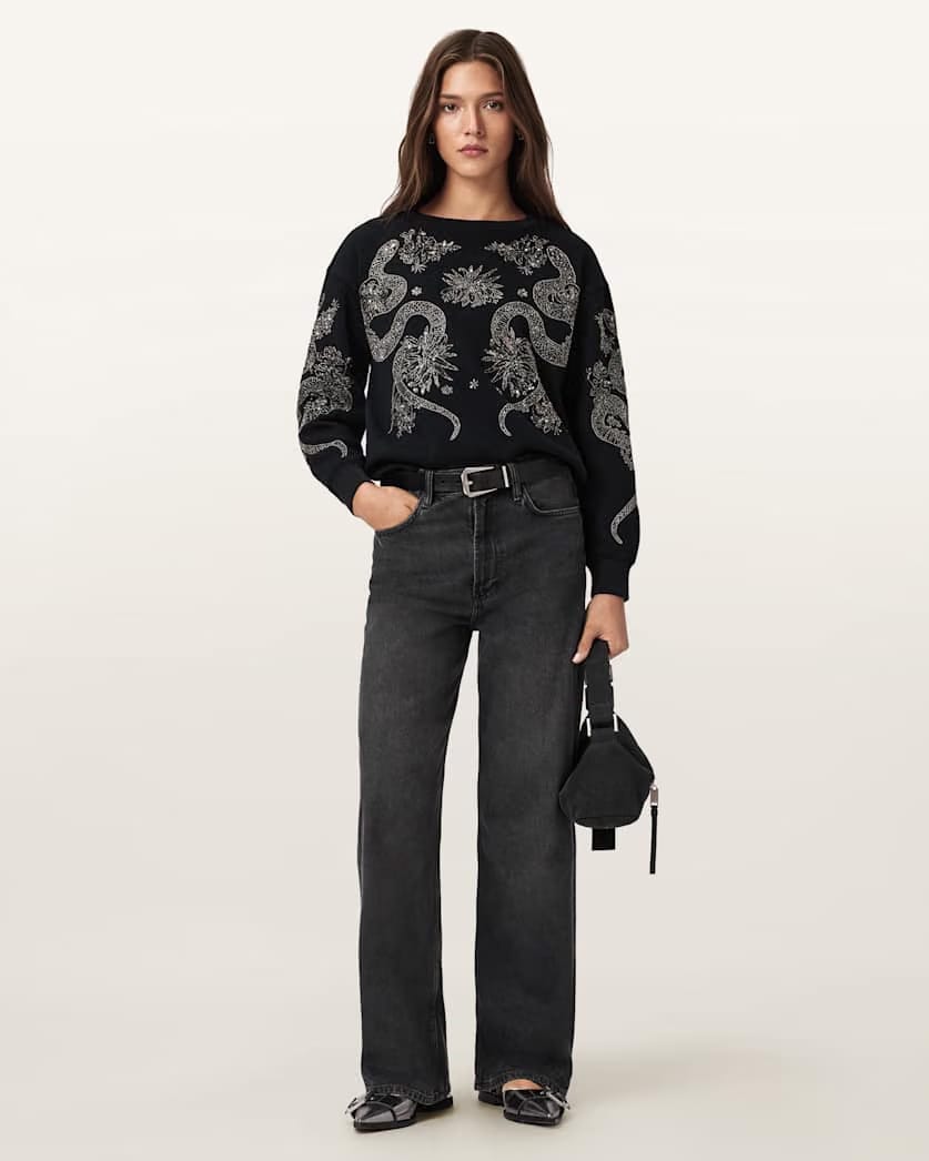 AllSaints Cecile Embellished Pippa Sweatshirt Women's Black Women's