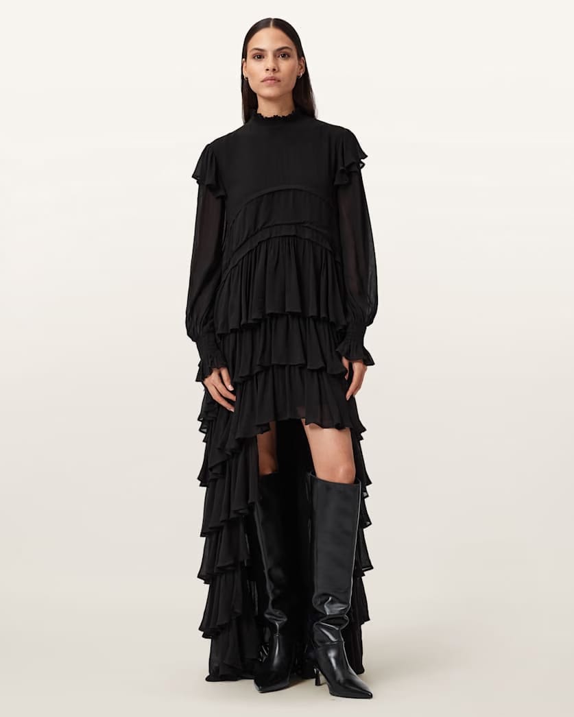 AllSaints Cavarly Tiered Ruffle Maxi Dress Women's Tawny Port Red Women's