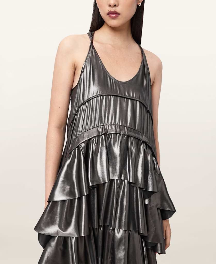AllSaints Cavarly Metallic Mini Dress Women's Metallic Silver Women's