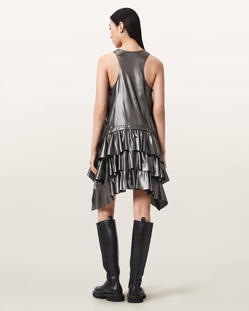 AllSaints Cavarly Metallic Mini Dress Women's Metallic Silver Women's