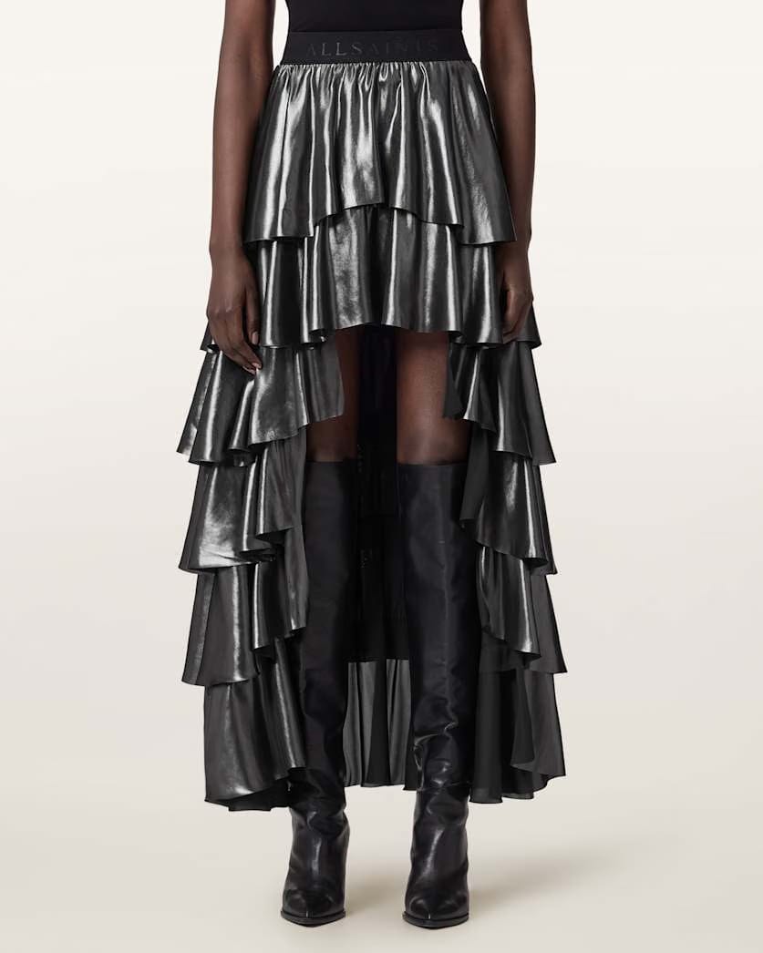 AllSaints Cavarly Metallic Maxi Skirt Women's Metallic Silver Women's
