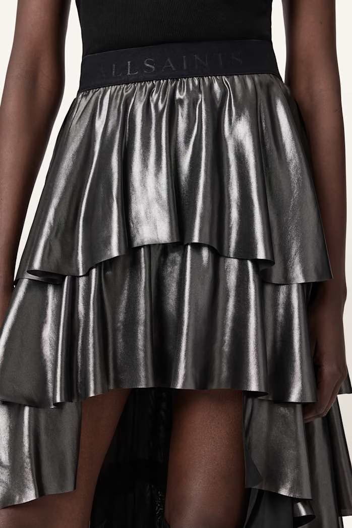 AllSaints Cavarly Metallic Maxi Skirt Women's Metallic Silver Women's