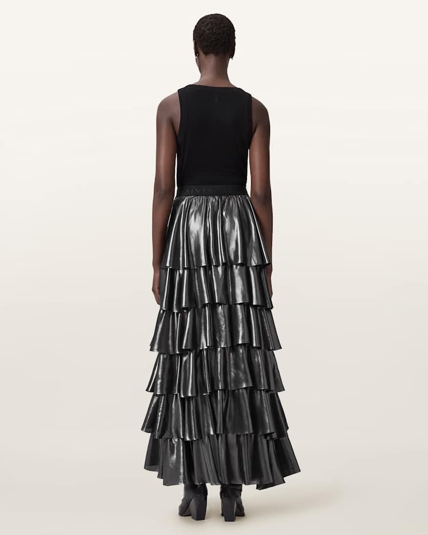 AllSaints Cavarly Metallic Maxi Skirt Women's Metallic Silver Women's