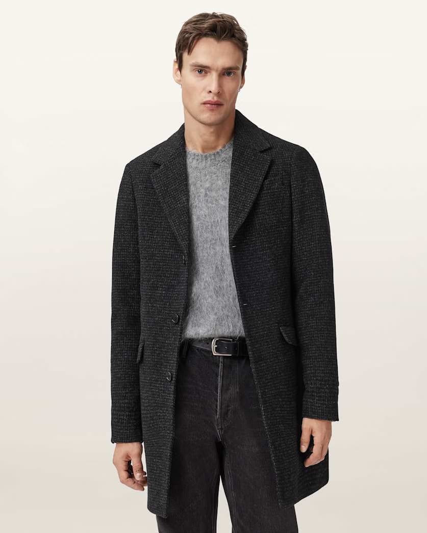 AllSaints Caspian Single Breasted Coat Cinder Black Marl