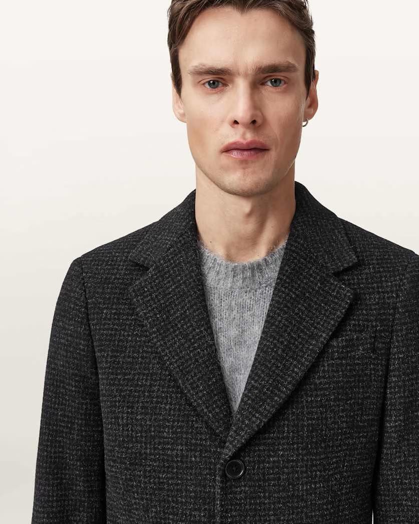 AllSaints Caspian Single Breasted Coat Cinder Black Marl
