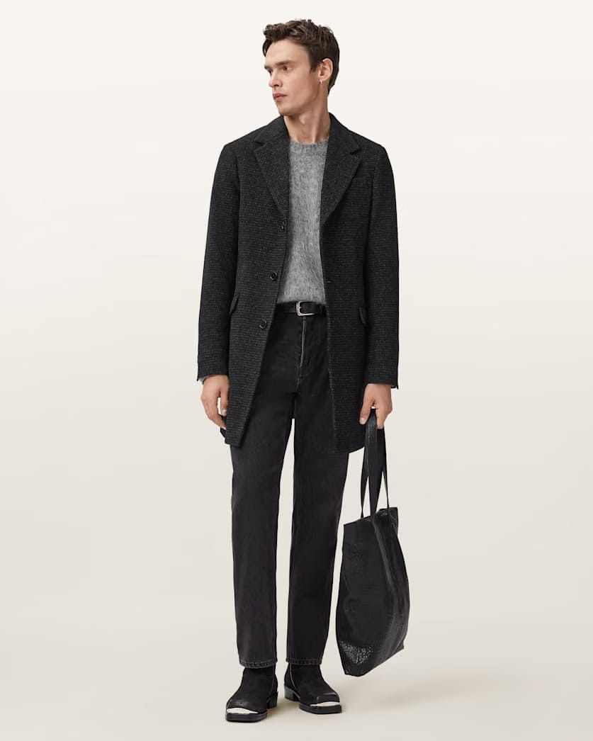 AllSaints Caspian Single Breasted Coat Cinder Black Marl