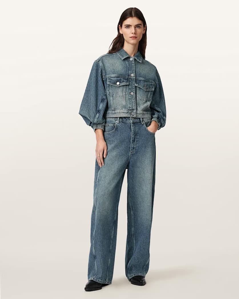 AllSaints Carter Stripe Mid Rise Denim Jeans Women's Titan Blue Women's