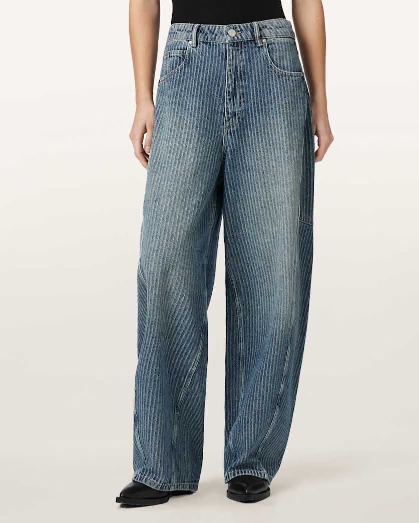 AllSaints Carter Stripe Mid Rise Denim Jeans Women's Titan Blue Women's