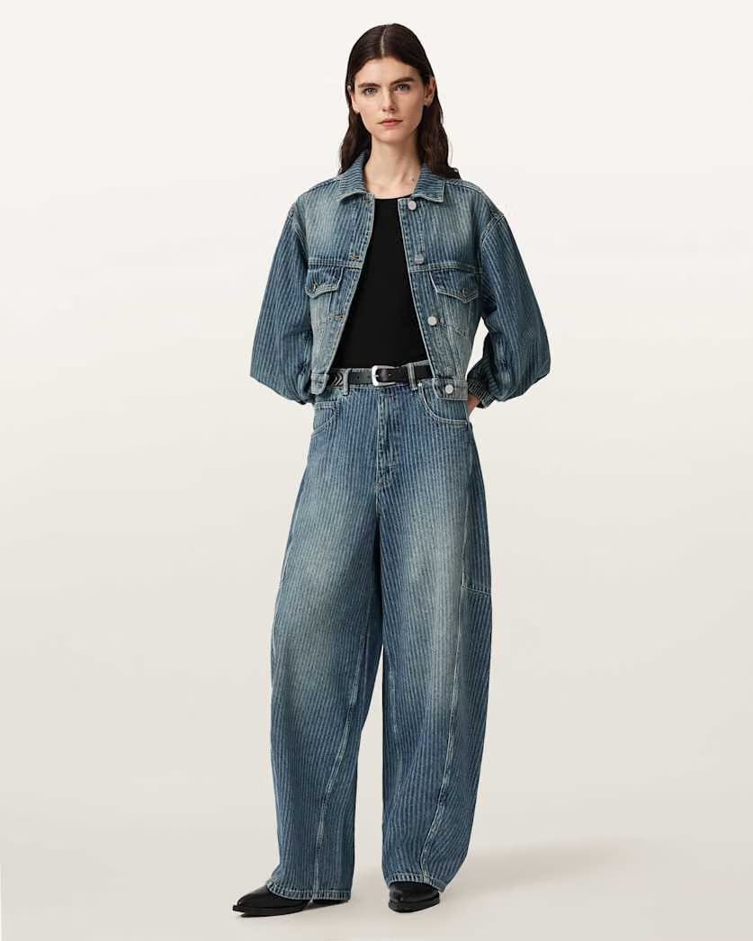 AllSaints Carter Stripe Mid Rise Denim Jeans Women's Titan Blue Women's