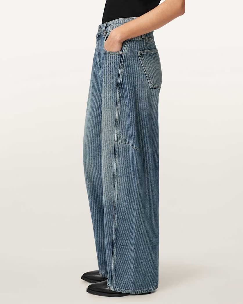 AllSaints Carter Stripe Mid Rise Denim Jeans Women's Titan Blue Women's