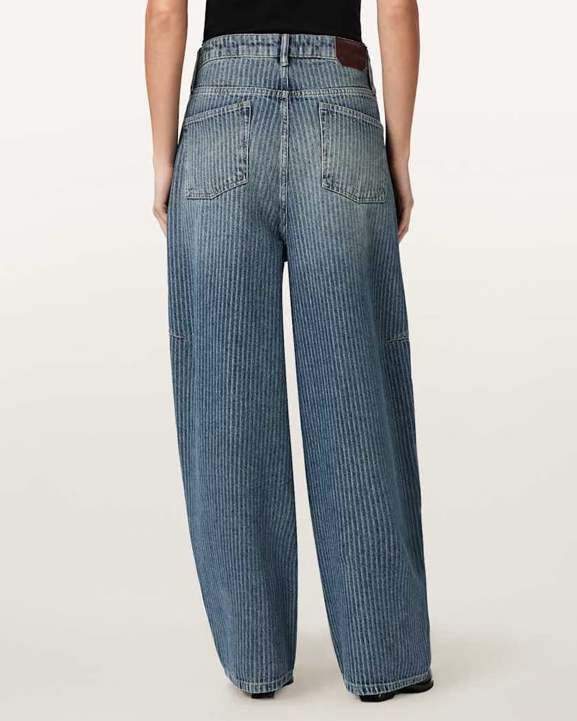 AllSaints Carter Stripe Mid Rise Denim Jeans Women's Titan Blue Women's