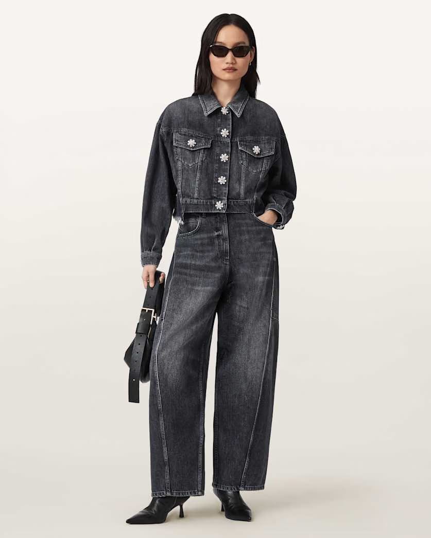 AllSaints Carter Barrel Denim Jeans Women's Washed Black Women's