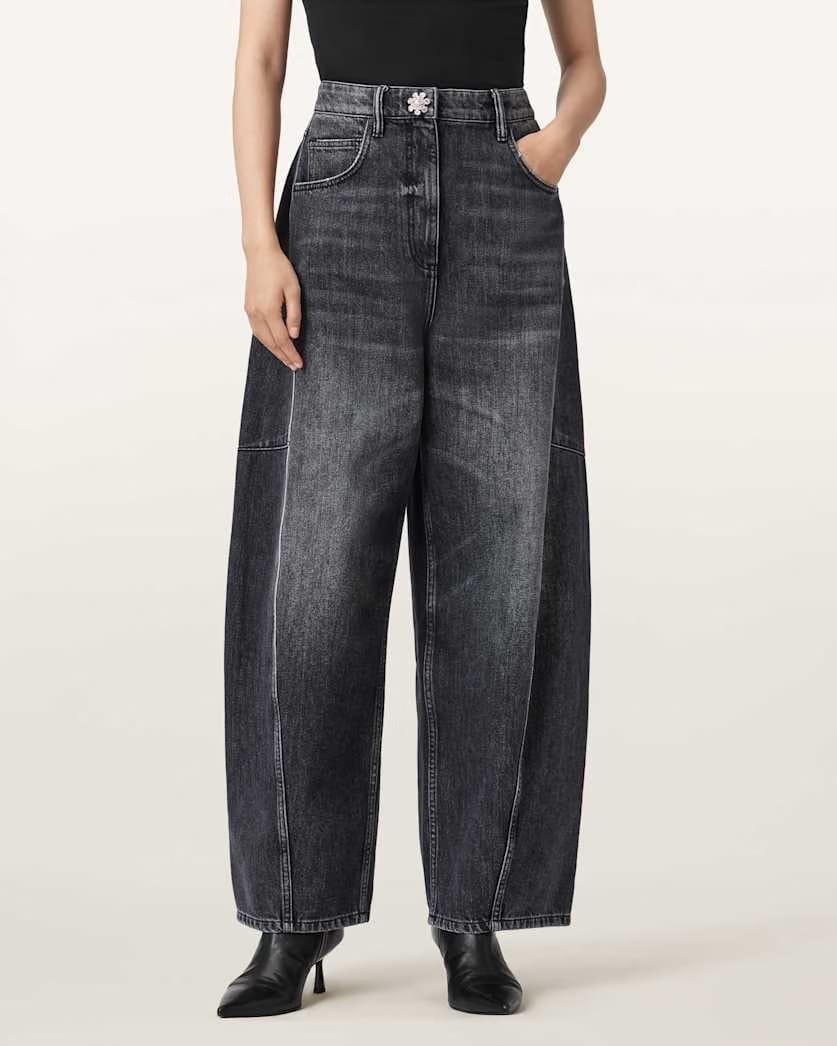 AllSaints Carter Barrel Denim Jeans Women's Washed Black Women's