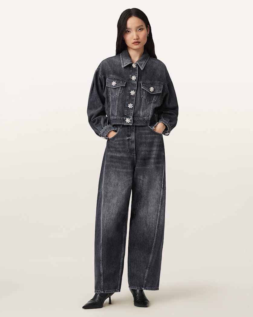 AllSaints Carter Barrel Denim Jeans Women's Washed Black Women's