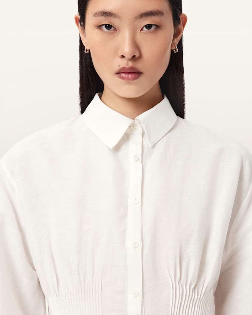AllSaints Carol Long Sleeve Lace Trimmed Shirt Women's White Women's