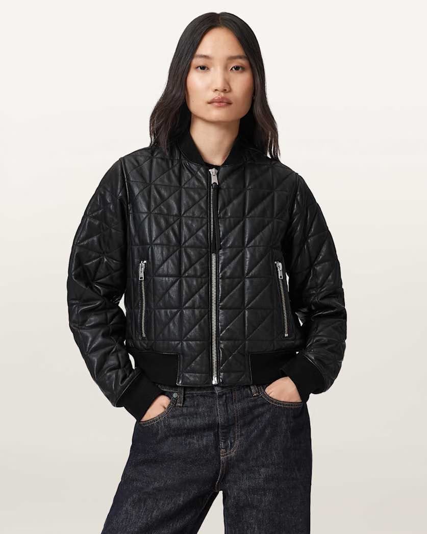 AllSaints Carly Quilt Leather Bomber Jacket Women's Black Women's