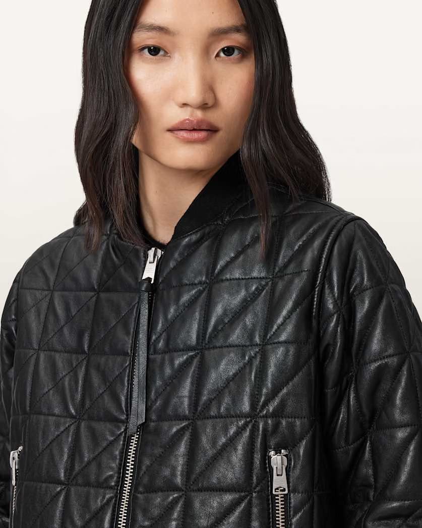 AllSaints Carly Quilt Leather Bomber Jacket Women's Black Women's