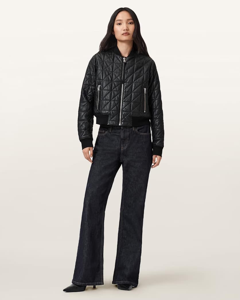 AllSaints Carly Quilt Leather Bomber Jacket Women's Black Women's
