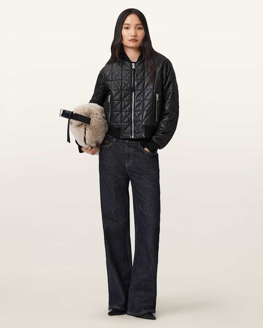 AllSaints Carly Quilt Leather Bomber Jacket Women's Black Women's