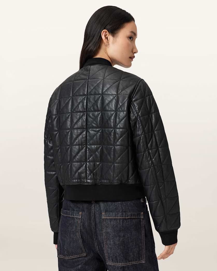AllSaints Carly Quilt Leather Bomber Jacket Women's Black Women's