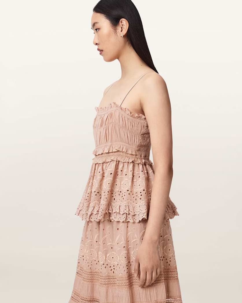 AllSaints Camille Embroidered Lace Top Women's Plaster Pink Women's