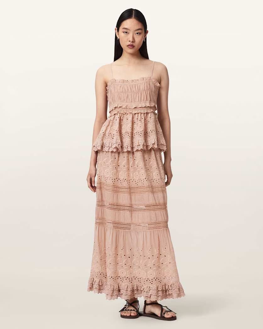 AllSaints Camille Embroidered Lace Top Women's Plaster Pink Women's