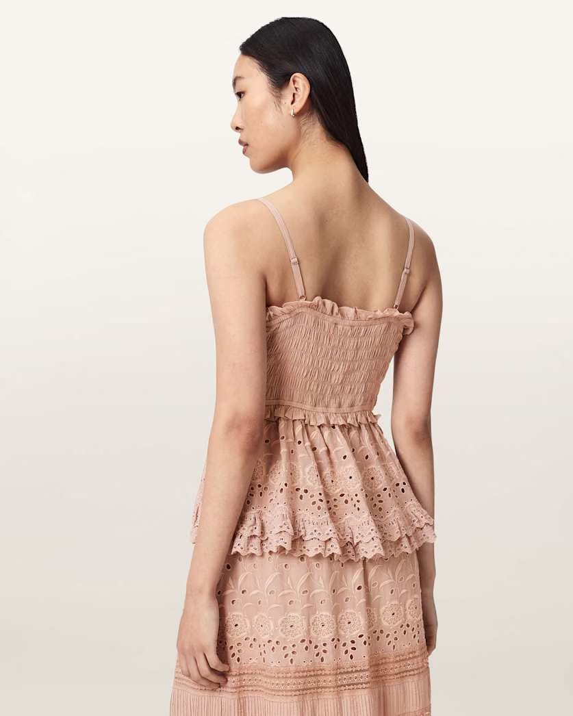 AllSaints Camille Embroidered Lace Top Women's Plaster Pink Women's