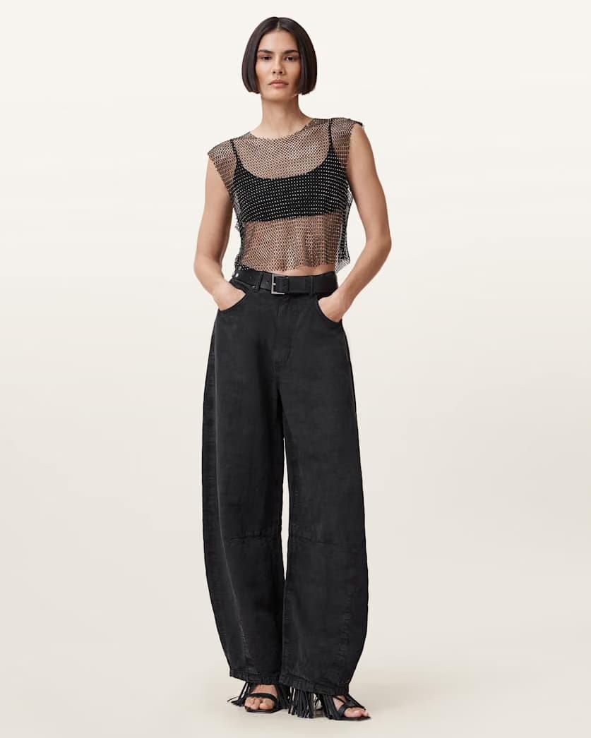 AllSaints Calytrix Sparkle Fish Net Top Women's Black Women's