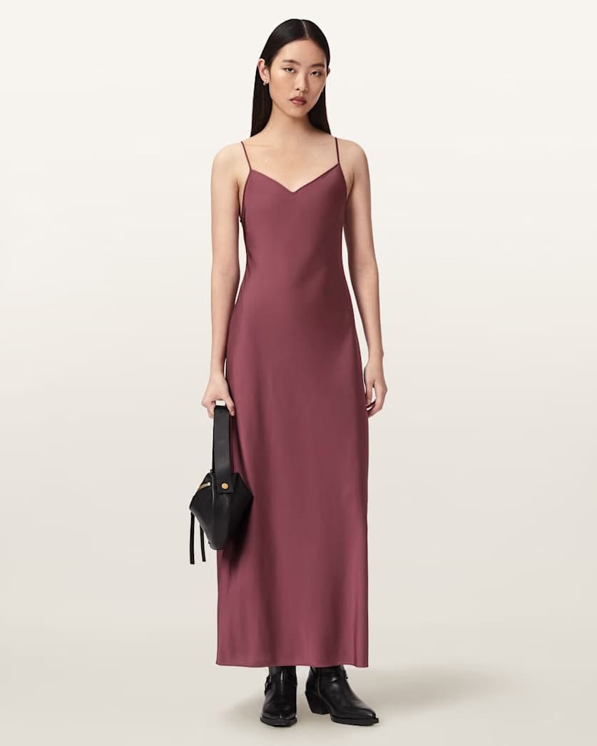 AllSaints Bryony Maxi Slip Dress Women's Raspberry Pink Women's